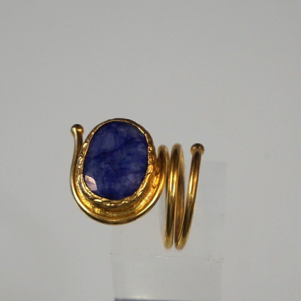 Statement Ring Open Loop Wrap With Blue Stone Inl… - image 6